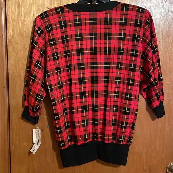 •PETER POPOVITCH•NWT VINTAGE BUFFALO PLAID GOLD BUTTON 3/4 SLEEVE BLOUSE SMALL - Picture 4 of 10